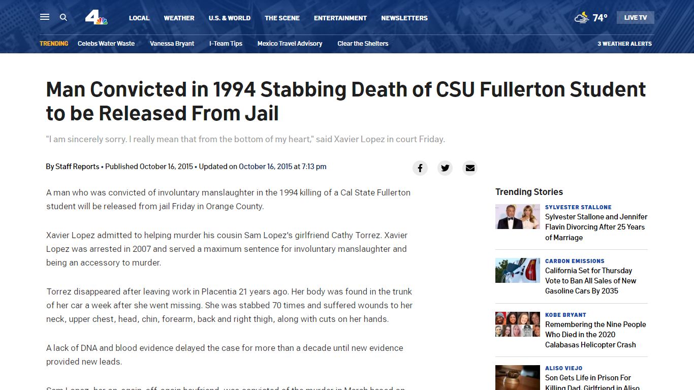 Man Convicted in 1994 Stabbing Death of CSU Fullerton Student to be ...