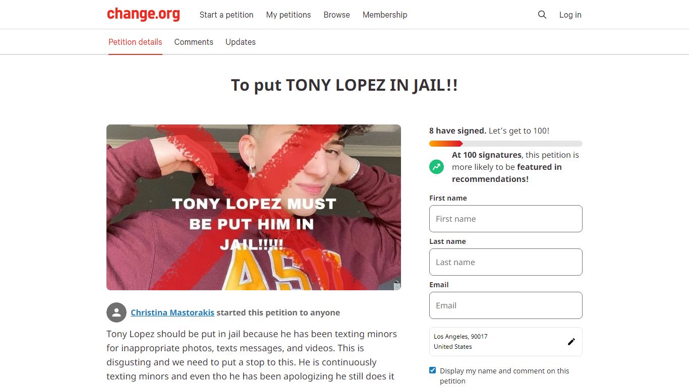 Petition · To put TONY LOPEZ IN JAIL!! · Change.org